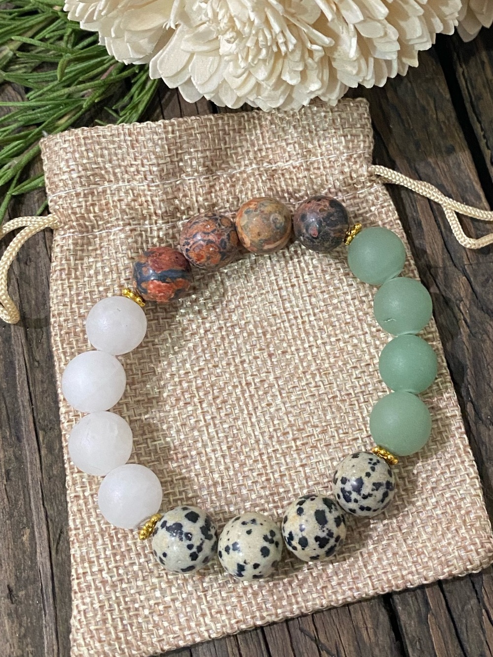 Multicolor Beaded Stretch Bracelet, Jasper, Quartz, Adventurine